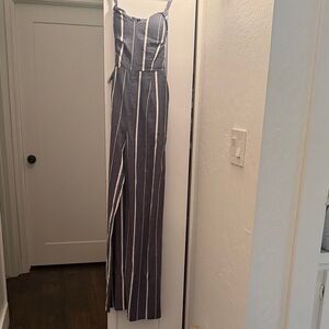 Socialite Navy and White Striped Jumpsuit